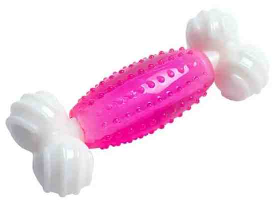 JUP99458B Juguete Hueso Semi Rígido ROSA Y BLANCO